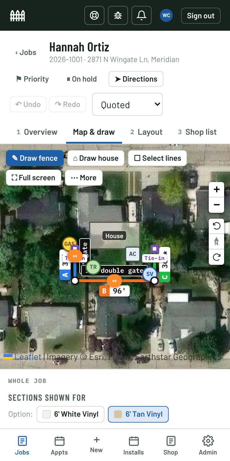 The same fence layout on a phone